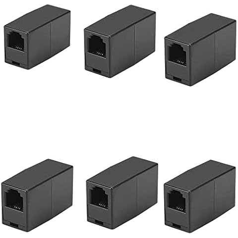 LanSenSu RJ11 Coupler, Straight Telephone Inline Coupler RJ11 6P4C Inline Keystone Jack Female to Female Straight Telephone Cable Cord Extension Adapter Black 6Pack Cover