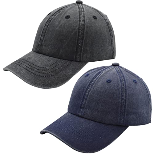 2 Packs Unisex Vintage Washed Distressed Ball Caps Retro Adjustable Dad Hats Gift for Men/Women Classic Outdoor Activities All Seasons 100% Cotton Hats (Black, Navy)