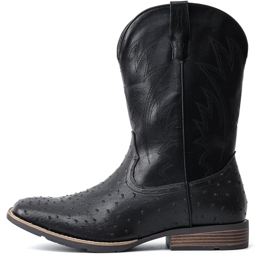 IUV Cowboy Boots For Men Western Ostrich Wide Durable Fashionable Embroidered Pull On Slip Resistant Assorted Colors Boots2