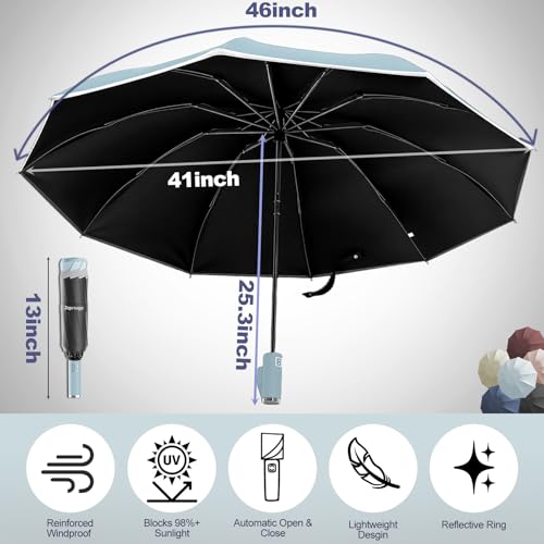 Zeproage UPF 50+ UV Protection Inverted Umbrella, Windproof, Automatic Open & Close, Folding Canopy with Reflective Stripe, Durable 10 Ribs, Portable for Travel, for Rain and Sun, Blue by Zeproage - Image 5