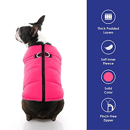 Image of Gooby Padded Vest Dog Jacket - Solid Pink, Large - Warm Zip Up Vest Fleece Jacket with Dual D Ring Leash Water Resistant for Small to Medium Dogs