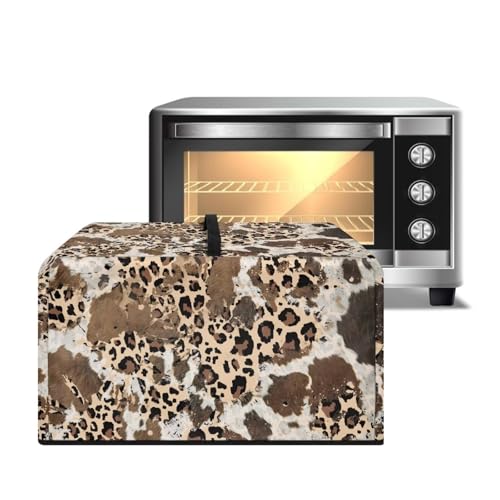 Image of Microwave Oven Cover Dust-Proof Small Kitchen Appliance Protector Air Fryer Toaster Oven Cover Kitchen Baking Accessories, L, 20.9 x 15.7 x 12.4 Inches, Leopard Cow Print Brown Beige
