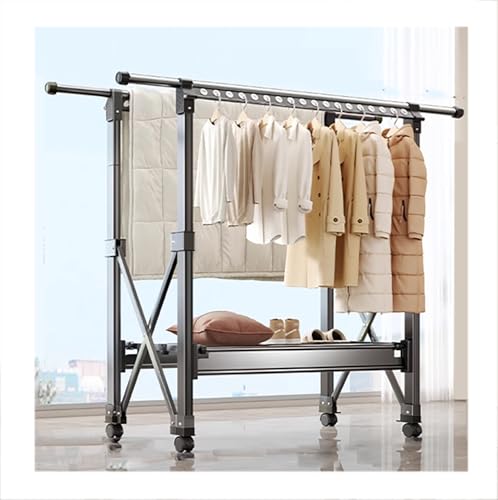 Étendoir à Linge en Aluminium 2,4 m - Réglable, Pliable et Économiseur d'Espace avec Crochets Anti-Vent pour Usage Intérieur et Extérieur, Idéal pour...