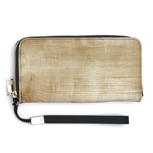 Light Wooden Texture PU Leather Clutch Long Bifold Wallet, Coin Purse Credit Pass Case, Durable Card-Holder Money Storage for Women Men