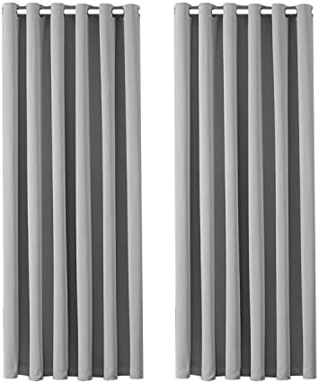 Aspire Homeware Blackout Curtains for Bedroom - Light Grey Curtains Eyelet Super Soft Thermal Insulated Living Room Curtain Drapes with Tiebacks 46 x 54 Inch 2 Panel