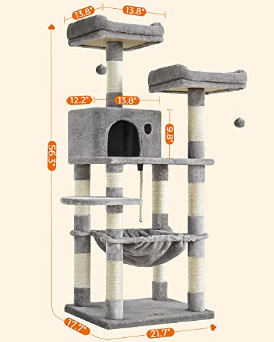 18. FEANDREA 56.3-Inch Cat Tree – Ultimate Comfort & Play for Cats
