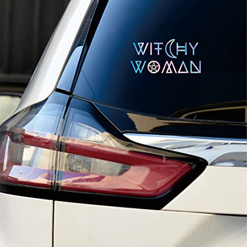 Image of 2 Pack Holographic Iridescent, 5 Inches, 7 Inches - Witchy Woman Wiccan Pentagram Pentacle Moon Witch Sticker Decal Vinyl 02253a - No Background Die Cut for Car Boat