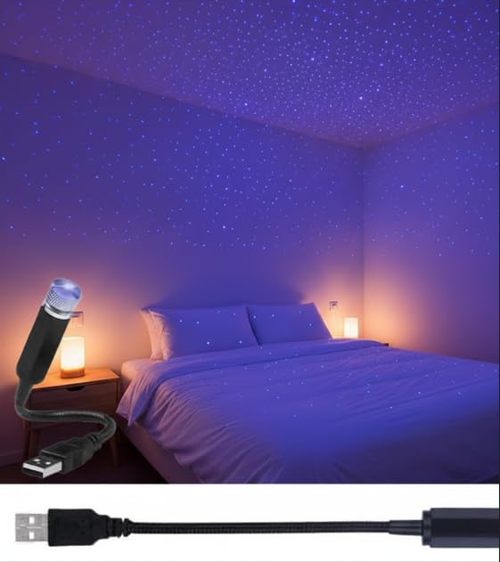 Black USB Blue-Light Star Projector Night Light,Portable Atmosphere Decorative Auto Roof,Adjustable Romantic Starry Sky Projector Car Light,Tools and