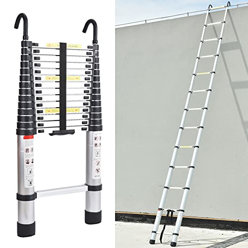 6 Meter Multifunktionsleiter Ausziehleiter mit 2 Abnehmbaren Haken Teleskopleiter EN 131-Zertifikat Max. Belastung 150kg (620m) Schwarz Cover