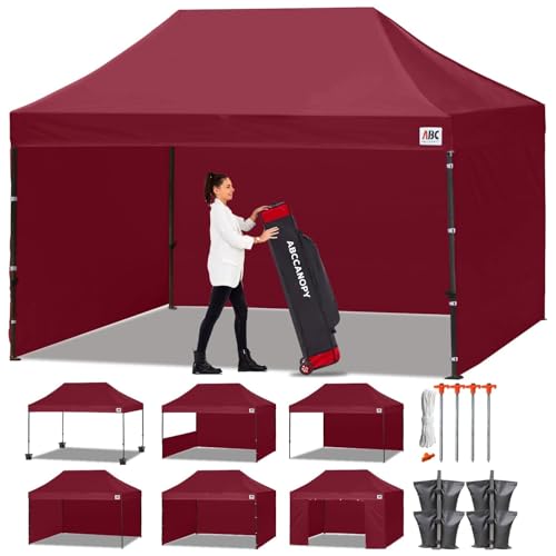 Image of ABCCANOPY Heavy Duty Easy Pop up Canopy Tent with Sidewalls 10x15, Burgundy