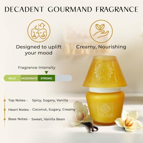 Image of EKAM Scented Frost Glass Lampshade Candle | Vanilla Scented Candle | Luxury Fragrances| Ideal for Home Decor, Aromatherapy & Gifting | 22 Hours Burn time |114 g