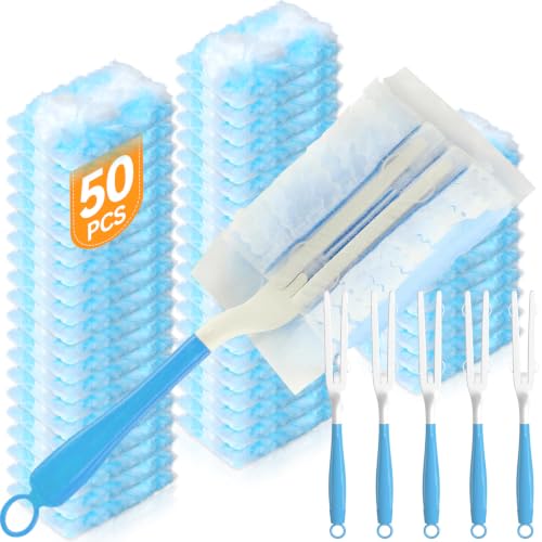 Image of Duster Refills Compatible with Swiffer Duster Refill Heavy Duty, 50 Refills & 5 Handles Kit for Swiffer Duster Kit, Dusters for Cleaning Car Electronics Furniture Blinds, Ceiling Fan Cleaner