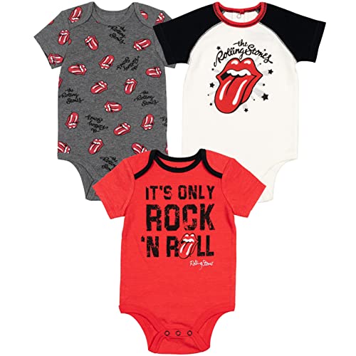 Image of Rolling Stones Infant Baby Boys 3 Pack Bodysuits Red/Grey 12 Months