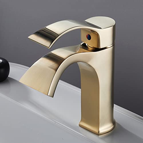 Robinet cascade or brossé pour lavabo de salle de bain ambiance spa moderne