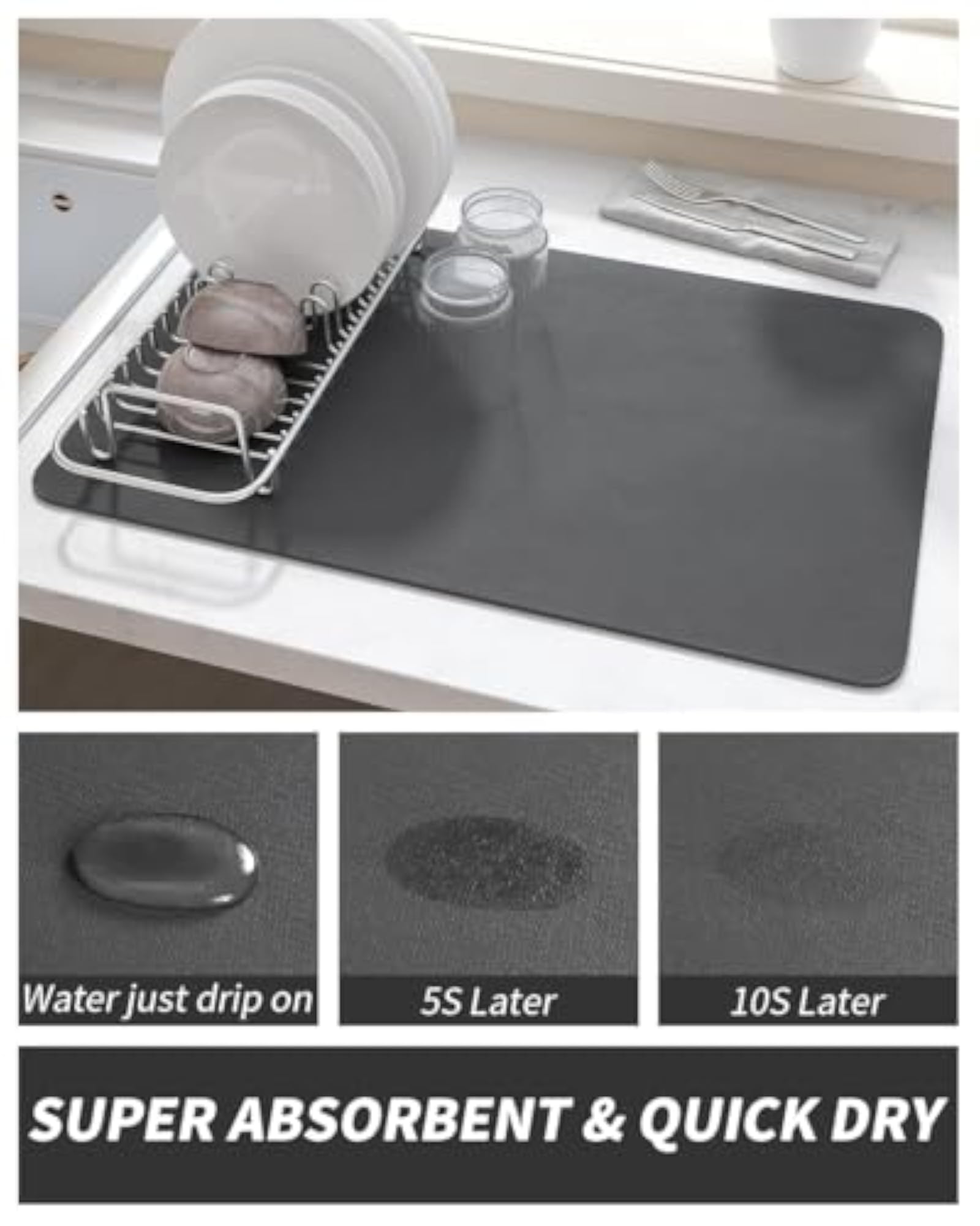 Super Absorbent Dish Drying Mat for Kitchen Countertop