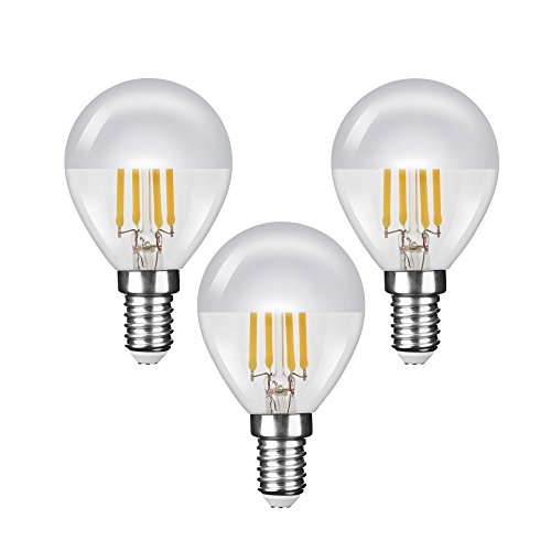 NuLoXx 3er Pack LED Filament Kopfspiegellampe P45 „Tropfenform“ SILBER E14 4W/827 2700K warmweiß, 380 LM, AC 220-240, 320° Abstrahlwinkel