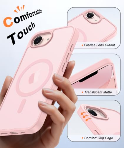 Image of FNTCASE for iPhone 17e Case Pink: Translucent iPhone 16e Cases Compatible with MagSafe, Camera Protection & Tempered Glass Protector, 14FT Military Grade Drop Tested, Matte Skin-Friendly Cover