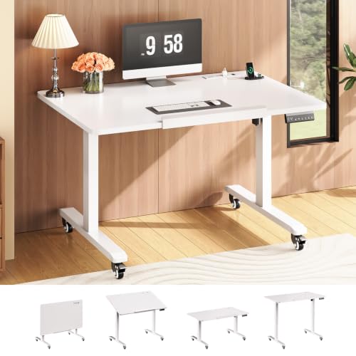 Image of SEDETA 31.5 Inches Foldable Electric Standing Desk, 180 Tiltable Mobile Rising Computer Desk Height Adjustable with Wheels for Drawing /Writing /Gaming /Study /Home Office /Small Space, White
