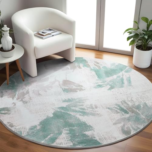 Image of Carvapet Washable 5ft Round Area Rug Modern Abstract Blue Circle