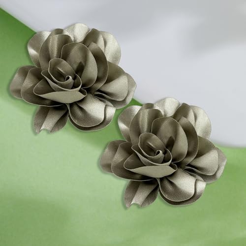 Image of 2Pcs 5in Dainty Satin Fabric Flower Brooch Extra Large Rose Camellia Flower Brooches Lapel Pins for Women Wedding Party Dance Banquet Clothes Jewelry Accessories