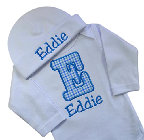 Funny Girl Designs Personalized Embroidered Baby Boys Initial Bodysuit with Matching Hat and Custom Name2