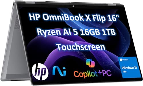 HP OmniBook X Flip 16 (Next Gen Envy 16 x360) 2-in-1 Touchscreen Laptop (16' FHD+, AMD Ryzen AI 5...