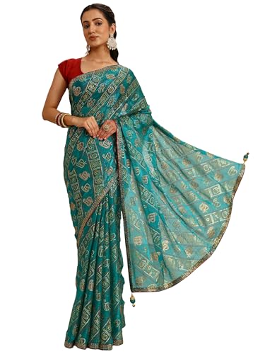 Image of Libas Printed Silk Blend Saree for Women With Unstitched Blouse Piece | Traditional Saree for Festive & Wedding