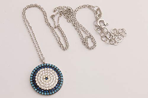 Special Design! Turkish Evil Eye Handmade Jewelry Round Cut Turquoise Sapphire White Topaz 925 Sterling Silver Rhodium Necklace2