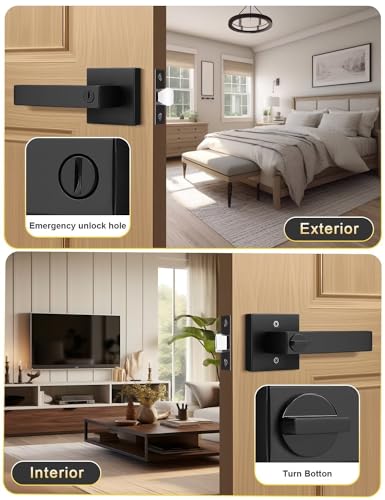 Image of Tinewa 1 Pack Square Privacy Door Levers Locksets in Matte Black Finish, Bed /Bath Door Levers Keyless Interior Handles,Reversible for Left Right Handed Doors