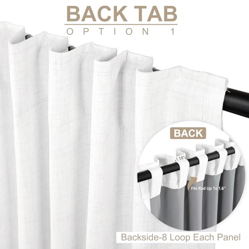 Image of 100% Blackout Shield White Linen Blackout Curtains for Bedroom 102 Inches Long, Back Tab /Rod Pocket Living Room Drapes, Thermal Insulated Blackout Curtains 2 Panels Set, 50 inch W x 102 inch L,Blanc de Blanc