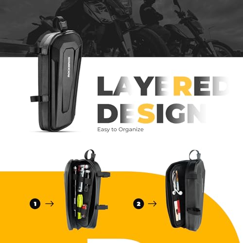 ROCKBROS Motorradtasche Motorrad Rahmen Dreieckstasche 1,5L, Eva Wasserdicht und Robust, Motorrad Tasche für Rahmenhalterung, Passend für die meisten Motorräder