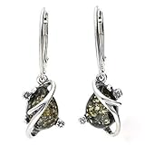 Sterling Silber Bernstein Ohrringe – Schmetterling zurück Ohrringe Tropfenform Bernstein grün, FANCY Art Deco Silber Bernstein Ohrringe – perfekt für Schmuck Liebhaber.