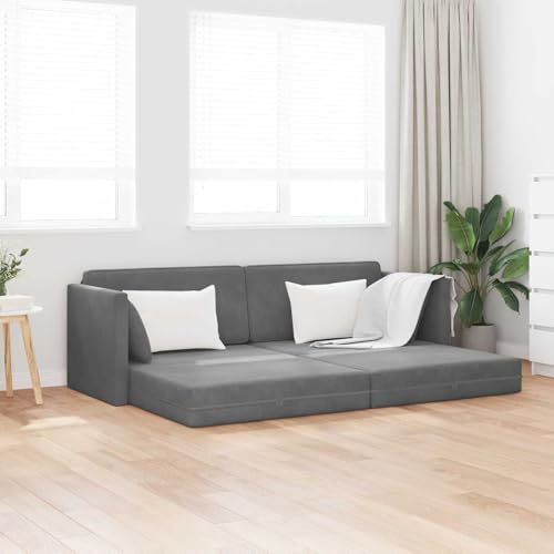 sephironlbb Sofá cama de suelo de terciopelo gris oscuro con función de dormir 213 x 70 x 77 cm, 3 plazas tapizado con función reclinable y cojines para salón, habitación de invitados, habitación