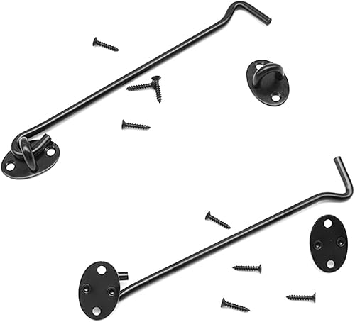 Miniatura 5 de Paquete de 2 ganchos de privacidad de 8 pulgadas y pestillo de ojal, cerradura de puerta de granero negro, ganchos de cabina con tornillos para