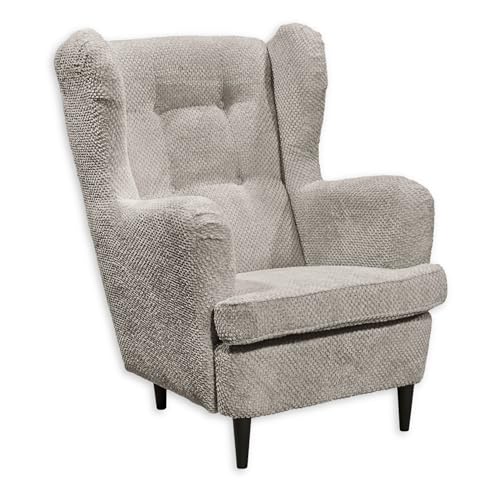 OSKAR Ohrensessel mit geknöpfter Polsterung, Taupe - Vintage Wohnzimmer Sessel mit Massivholz Füßen - 78 x 102 x 98 cm (B/H/T)