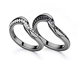 Gold swirl eternity ring set by Majade. Pave wedding band set, couples diamond engagement ring set, 14k gold birthstone black matching ring. Non traditional his and her unique minimalist ring set