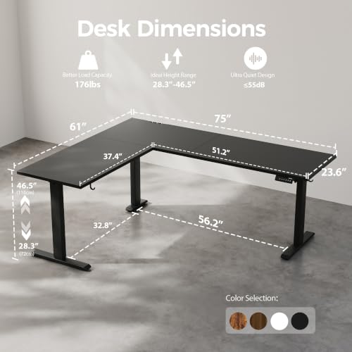 Image of Agilestic 75 Inch L Shaped Standing Desk Adjustable Height, Corner Standing Desk, Sit Stand Up Computer Table, Splice Board, Black