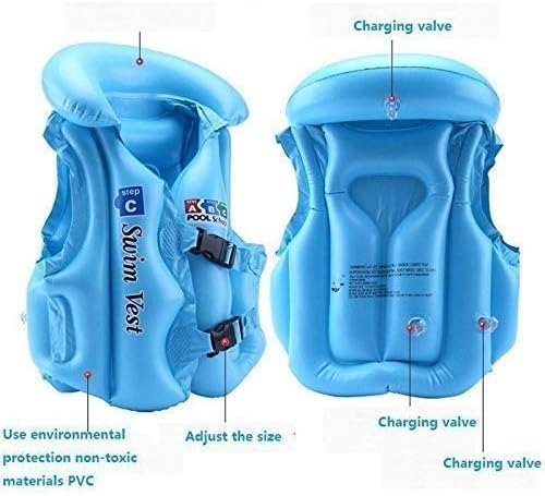 Image of Kids Inflatable Swim Vest 2-8 Years for Boys & Girls | Adjustable Swimming Jacket with Safety Buckles | Lightweight Pool Training Float Jacket for Children (Blue, Middium)