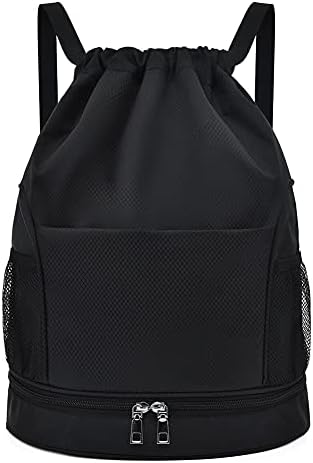 Karani Gym Bag Drawstring Backpack With Shoe Compartment Waterproof Wet Dry Separation for Men Women Gym Yoga Shopping Swim