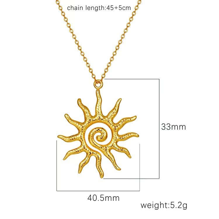 Gold Sun Necklace for Women 18k Gold/Silver Plated Spiral Sunburst Pendant Necklace Boho Style Jewelry4
