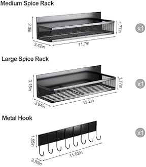 Aufworld Magnetic Spice Rack for Refrigerator, 3 Pack Magnetic Shelf, Moveable Fridge Organizer with 8-Hook Rack, Seasoning Organizer for Kitchen