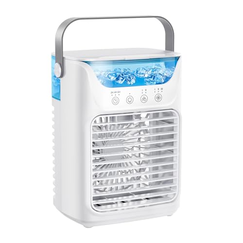 4 in 1 Tragbarer Klimaanlagen Lüfter, 700ML 3-Gang-Luftkühler Luftbe Feuchter mit 2 Kaltem Nebel, 3 Automatisches Timing, USB-betriebener Eisluft Kühler für Schreibtisch Büro 4 in 1 Tragbarer Klimaanlagen Lüfter, 700ML 3-Gang-Luftkühler Luftbe Feuchter mit 2 Kaltem Nebel, 3 Automatisches Timing, USB-betriebener Eisluft Kühler für Schreibtisch Büro
