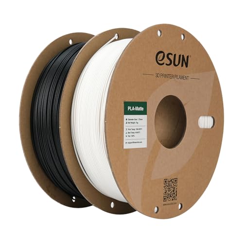 Image of eSUN Matte PLA Filament 1.75mm 3D Printing Filament, 1kg Cardboard Spool(2.2lbs) 3D Printer Filament PLA for Most FDM 3D Printers, Black+Milky White 2Pack
