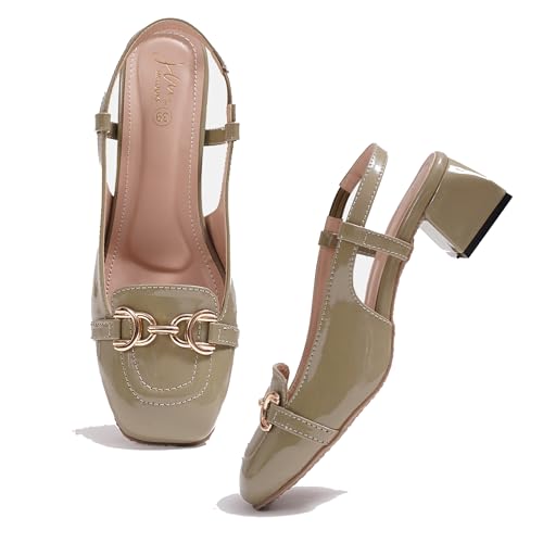 Image of JM LOOKS Womens Slingback Block Heels Closed Square Toe Dress Work Slip on Back Strap Business Pumps