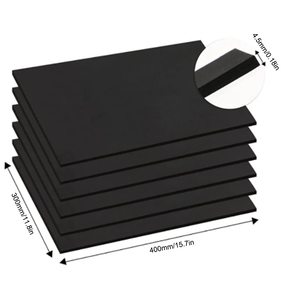 6 szt. Arkuszy pianki PCV do robótek ręcznych, pianka dźwiękochłonna gąbczasta 300x400mm(Black,T4.5mm)
