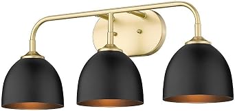 3 Light Vanity Light in Sturdy Style 9.5 inches High by 24.5 inches Wide-Olympic Gold Finish-Matte Black Shade Color Industrial Vanity Lighting 170-Bel-4442530