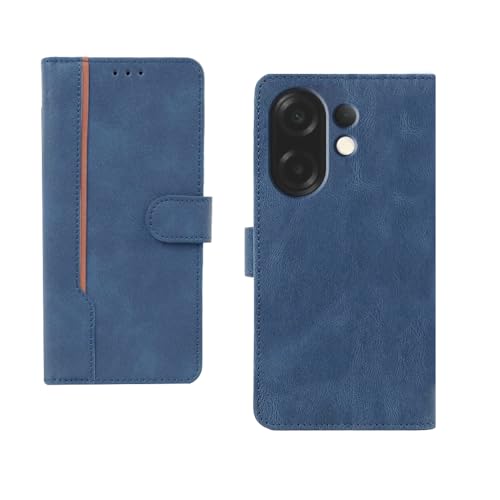Image of amazon basics Vivo X200T 5G Flip Cover | Card Pockets Wallet & Stand | Flip Cover for Vivo X200T 5G (Blue with Beige Strip)