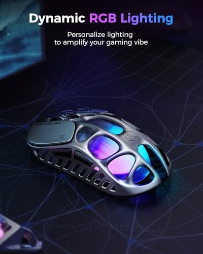 GravaStar Mercury X Pro Wireless Gaming Mouse, Come with 8K Dongle β 32,000 DPI PAW 3950 Sensor, 8,000Hz Polling Rate, Only 49g, Magnesium Alloy Hollow Frame, RGB Lighting, 5 Programmable Buttons - 5