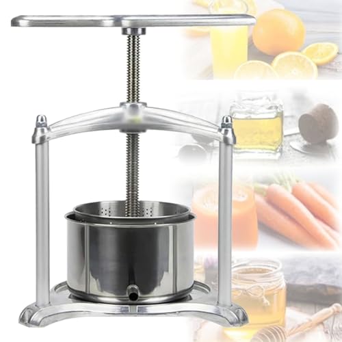 Oiyekntd Prensa de Zumo de Frutas, Prensa Manual de Acero Inoxidable de 6 L/1,6 galones para Vino de Frutas, Molinillo de Sidra, exprimidor para Miel, Verduras, Queso y Hierbas