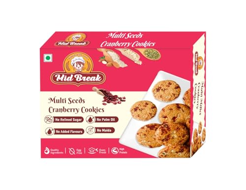 Image of MidBreak Premium Millet Cookies 200g | Multi Seeds Cranberry Oats Biscuits | Gluten Free and No Refined Sugar | Sorghum, Almond and Oats Flour | Healthy Snack for Guilt Free Munching | Pack of 1